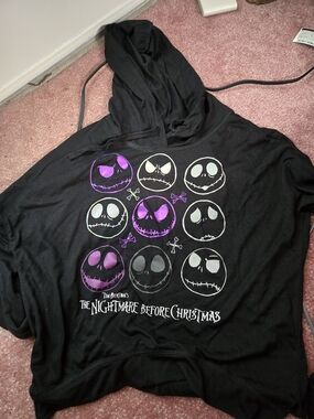 Disney Black Hoodie with Purple and White Jack Skellington Faces S